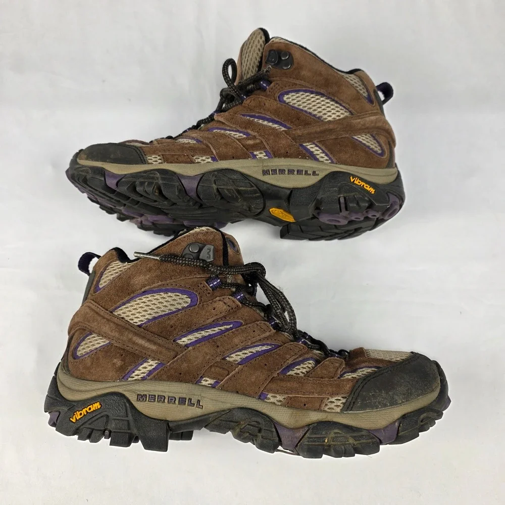 Merrell Womens Hiking Boots Waterproof Bracken Purple Size 8.5‎ Vibram Sole